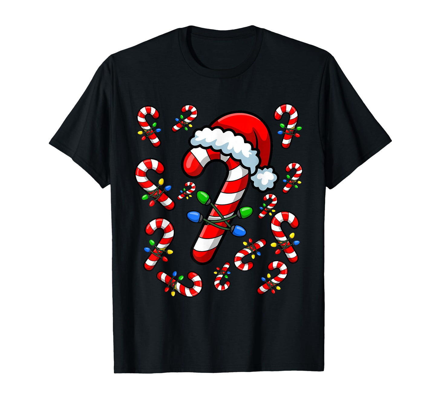Red and White Candy Cane Santa Christmas Xmas Lights T-Shirt
