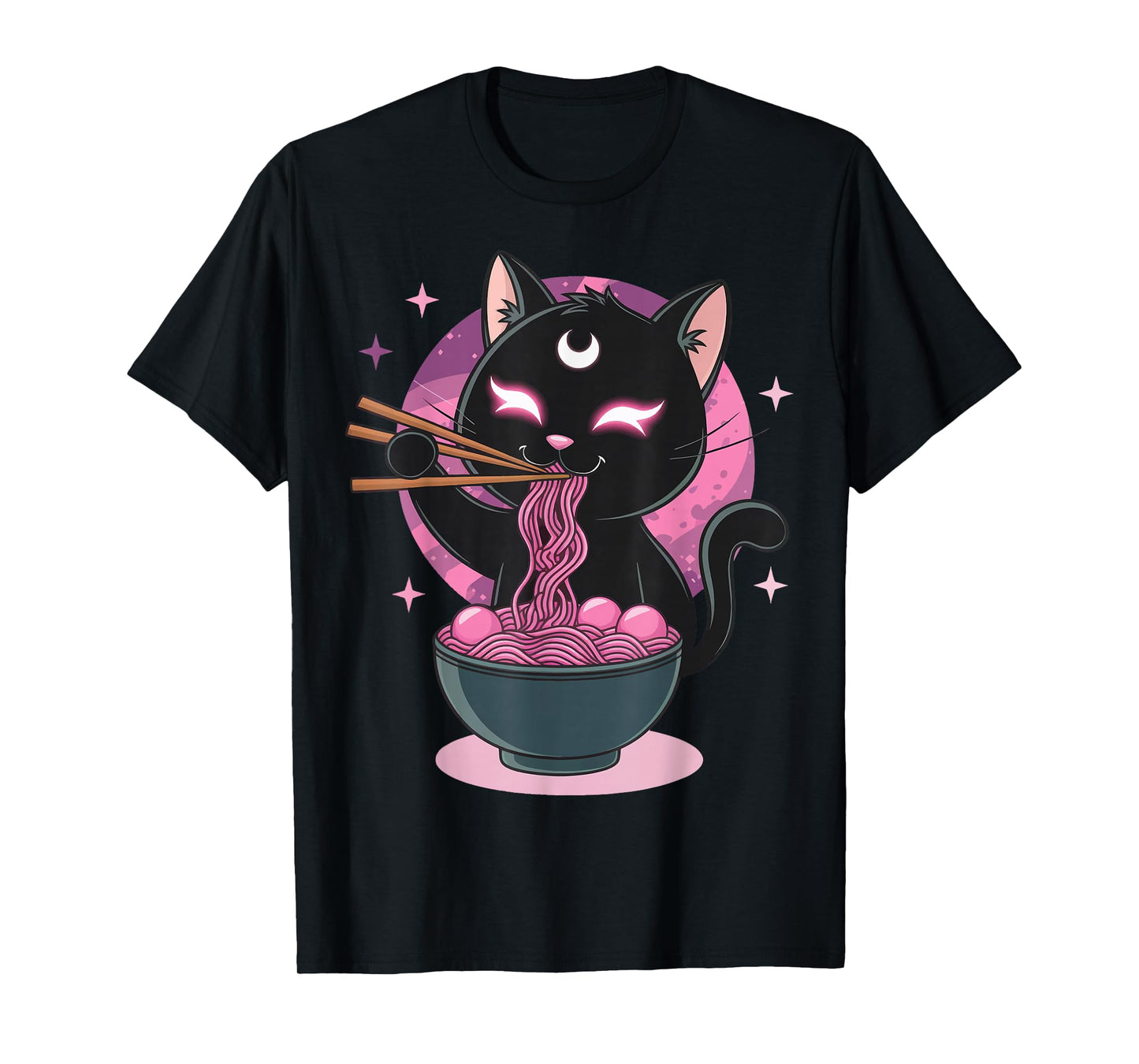 Anime Cat Eating Ramen Retro Kawaii Ramen Cat T-Shirt
