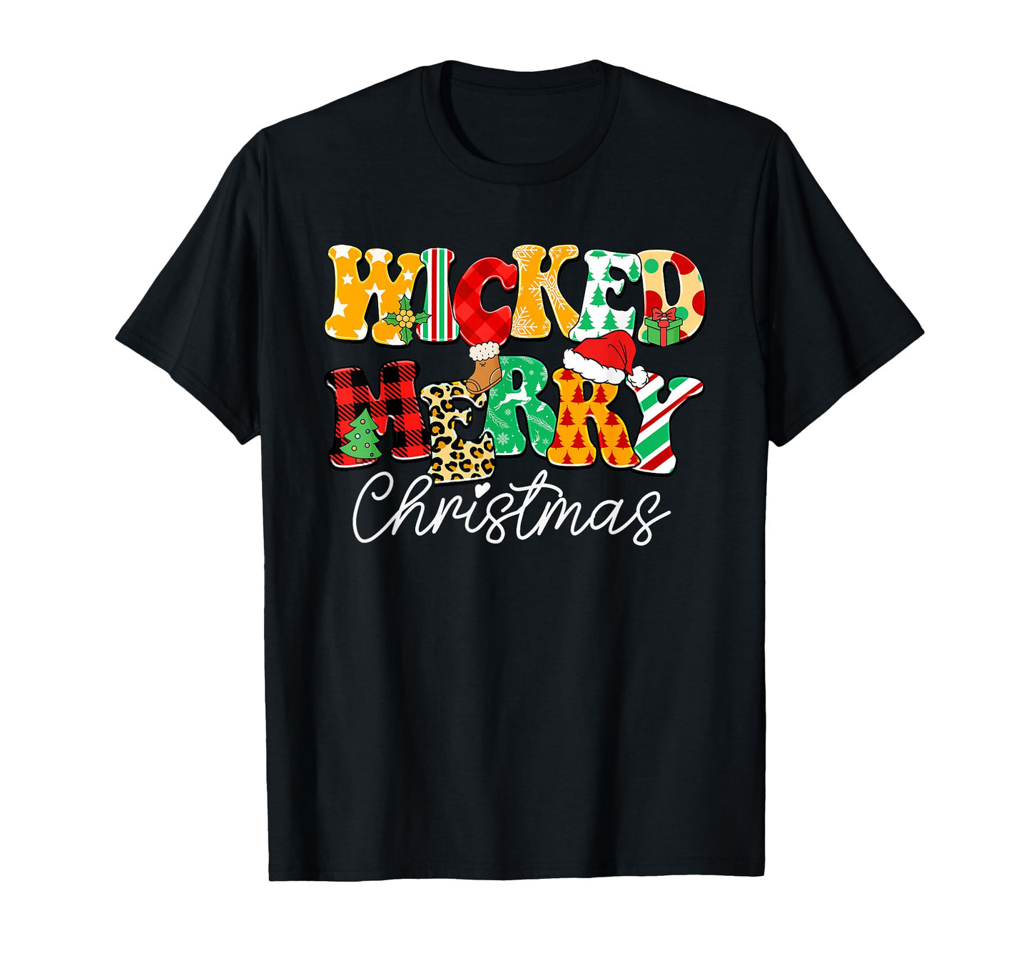 Wicked Merry Christmas Pattern Mix Humor T-Shirt