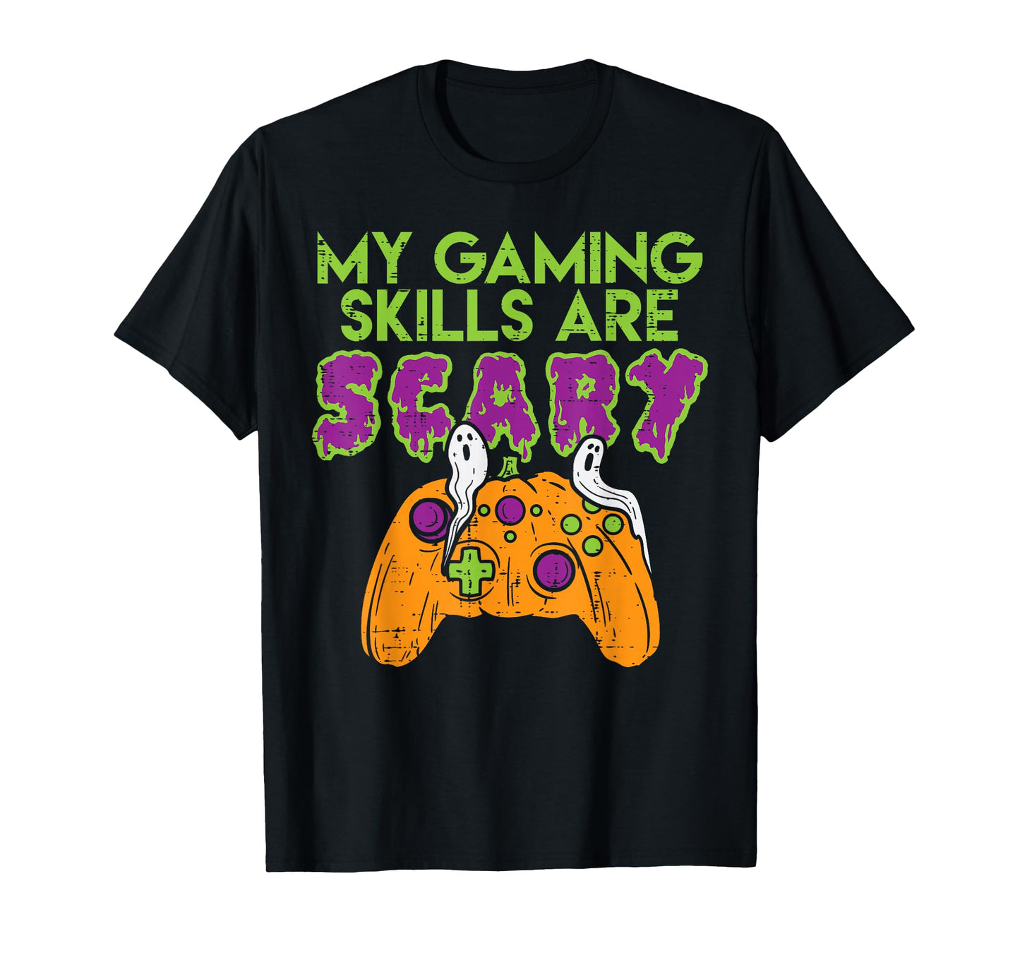 Gaming Skills Scary Pumpkin Controller Boys Halloween Gamer T-Shirt