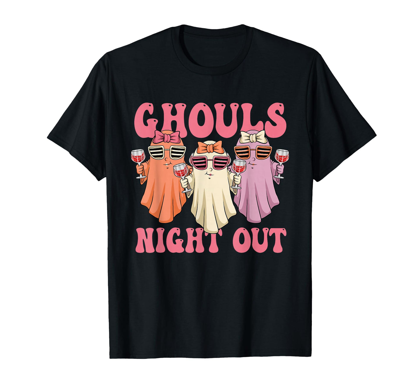 Ghouls Night Out Spooky Women Halloween Party Wine Ghosts T-Shirt