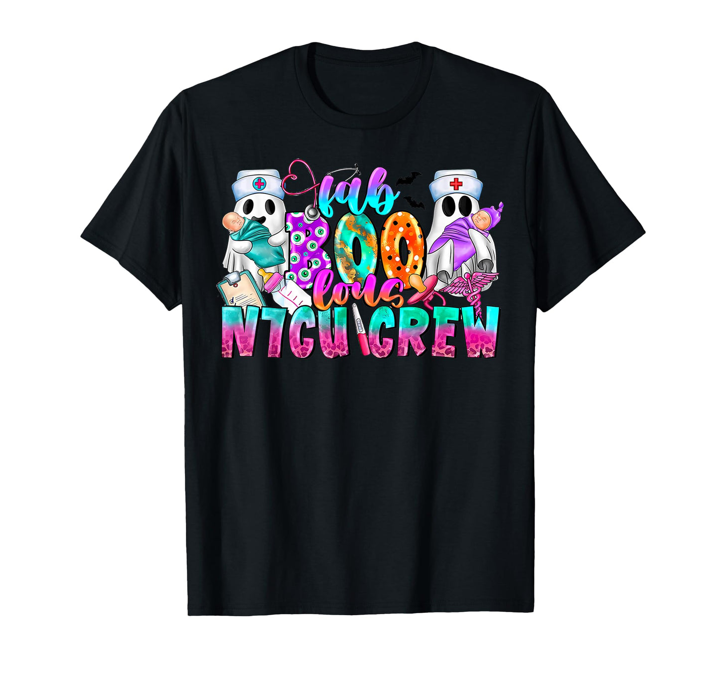 Fab Boo Lous Nicu Crew Ghost Nurses Halloween Scrub Top T-Shirt