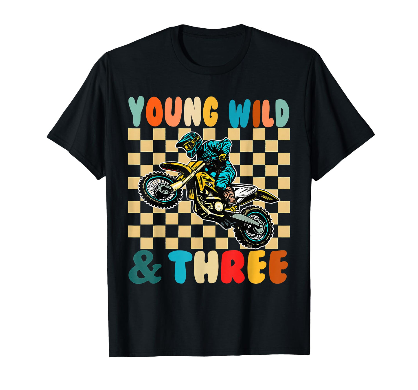 Kids 3rd Birthday Monster Motorcycle Young Wild and Three T-Shirt