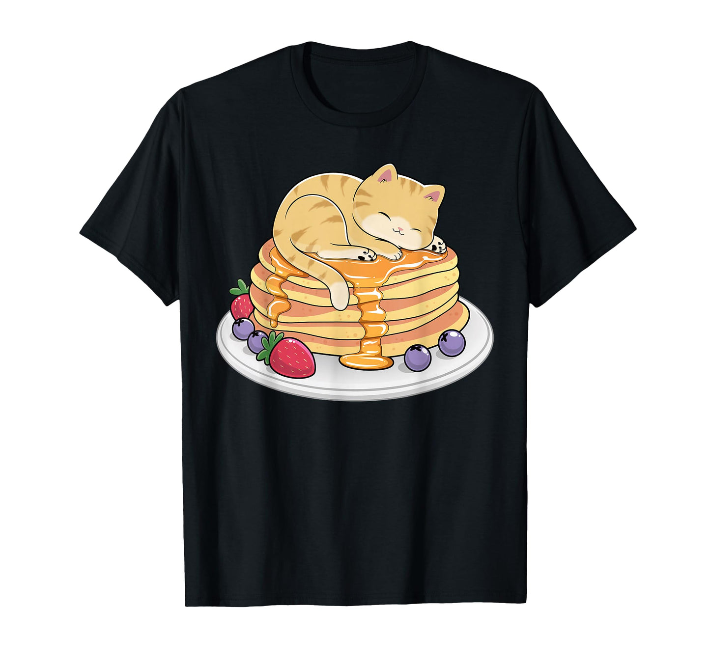 Cat Pancakes Kawaii Anime Cat Nap Funny Breakfast Kitten T-Shirt