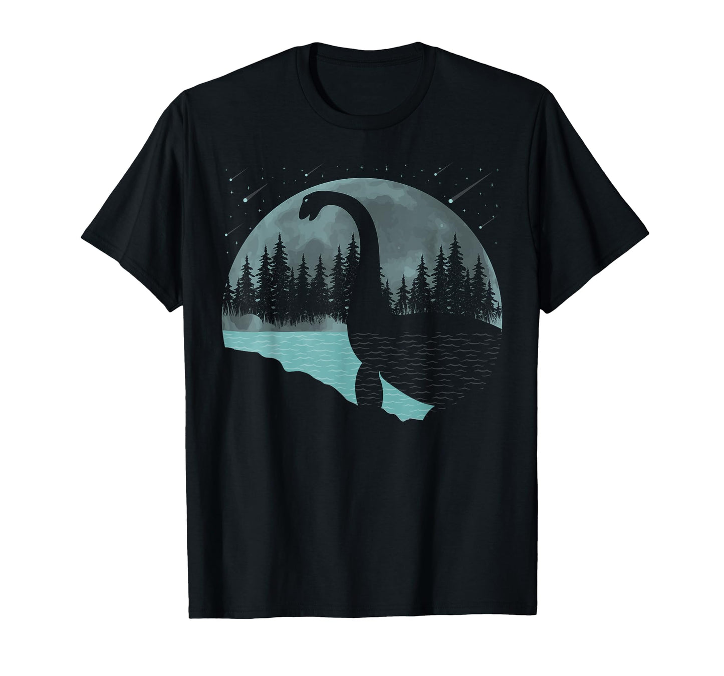 Loch Ness Monster Graphic Full Moon Trees And Stars! Nessie T-Shirt
