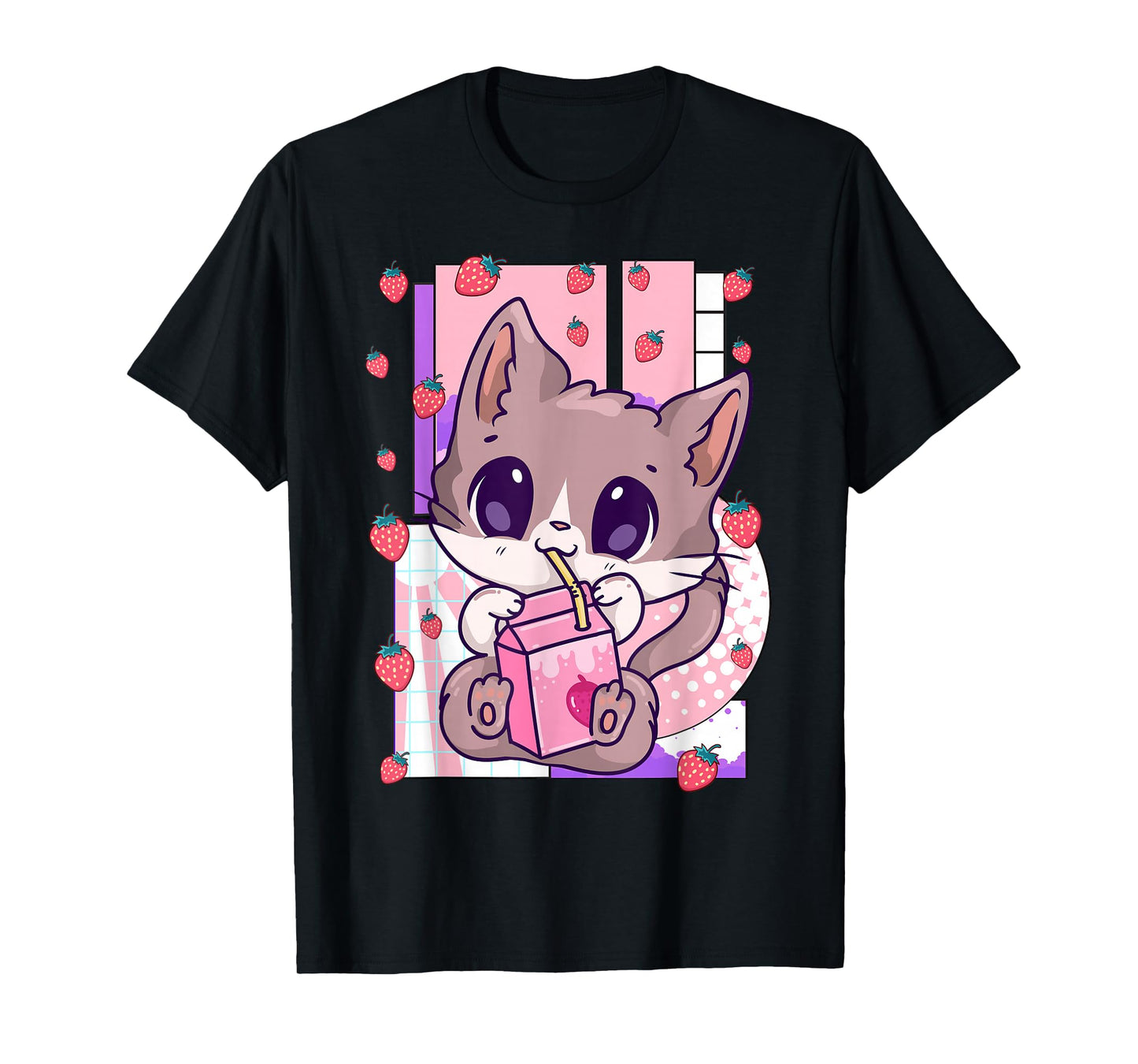 Cute Kawaii Cat Strawberry Milk Anime Neko Shake T-Shirt