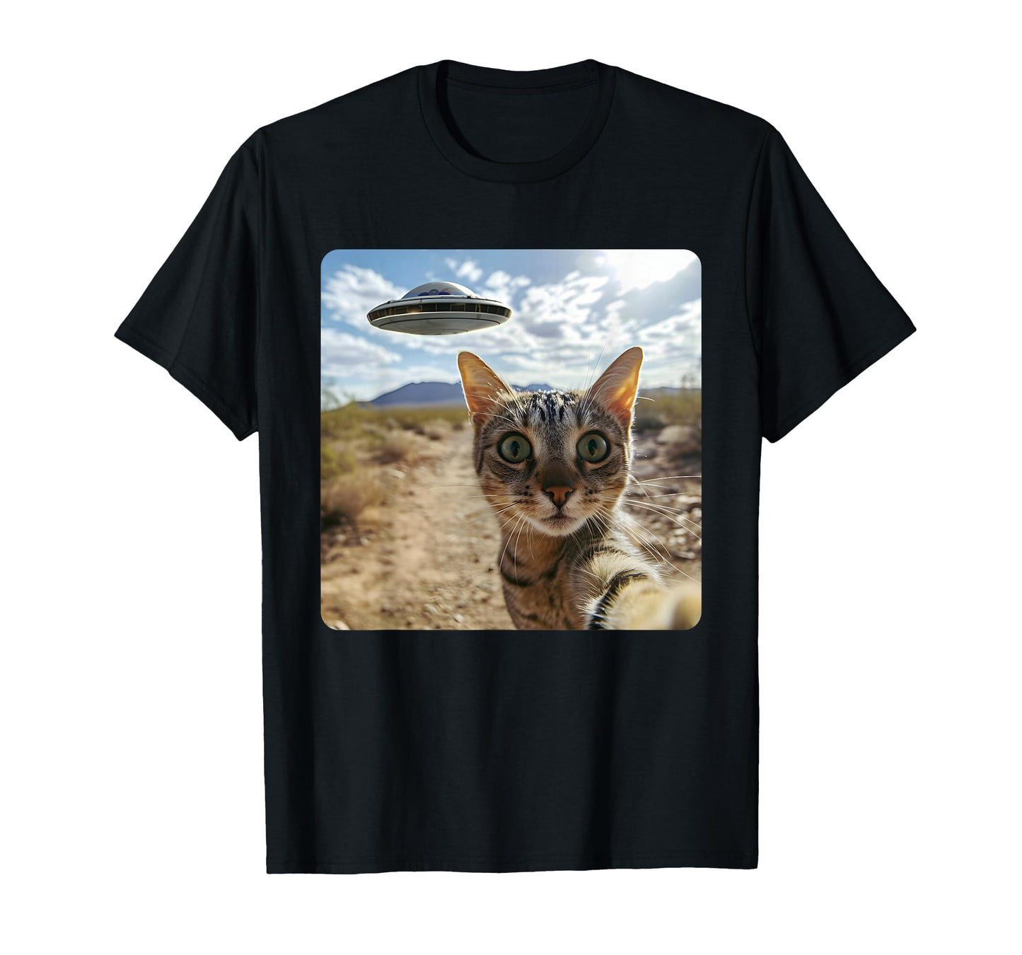 Extraterrestrial Encounter: Cat Selfie with Alien UFO T-Shirt