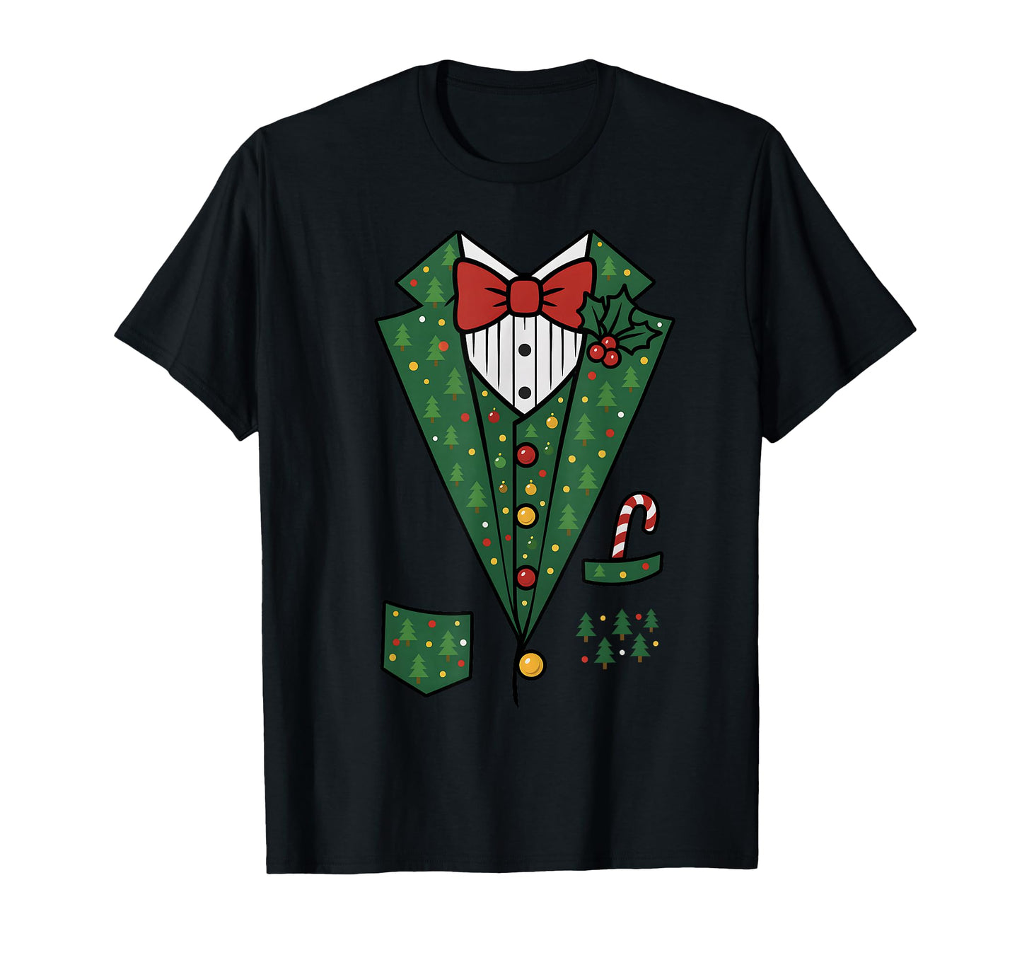 Bowtie Vest Mistletoe Candy Funny Christmas Celebrate Family T-Shirt