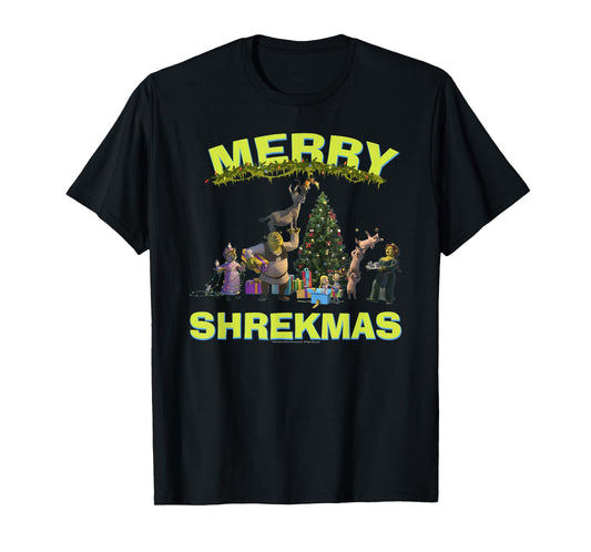 Shrek Group Shot Friends Merry Shrekmas Bold Holiday Text T-Shirt