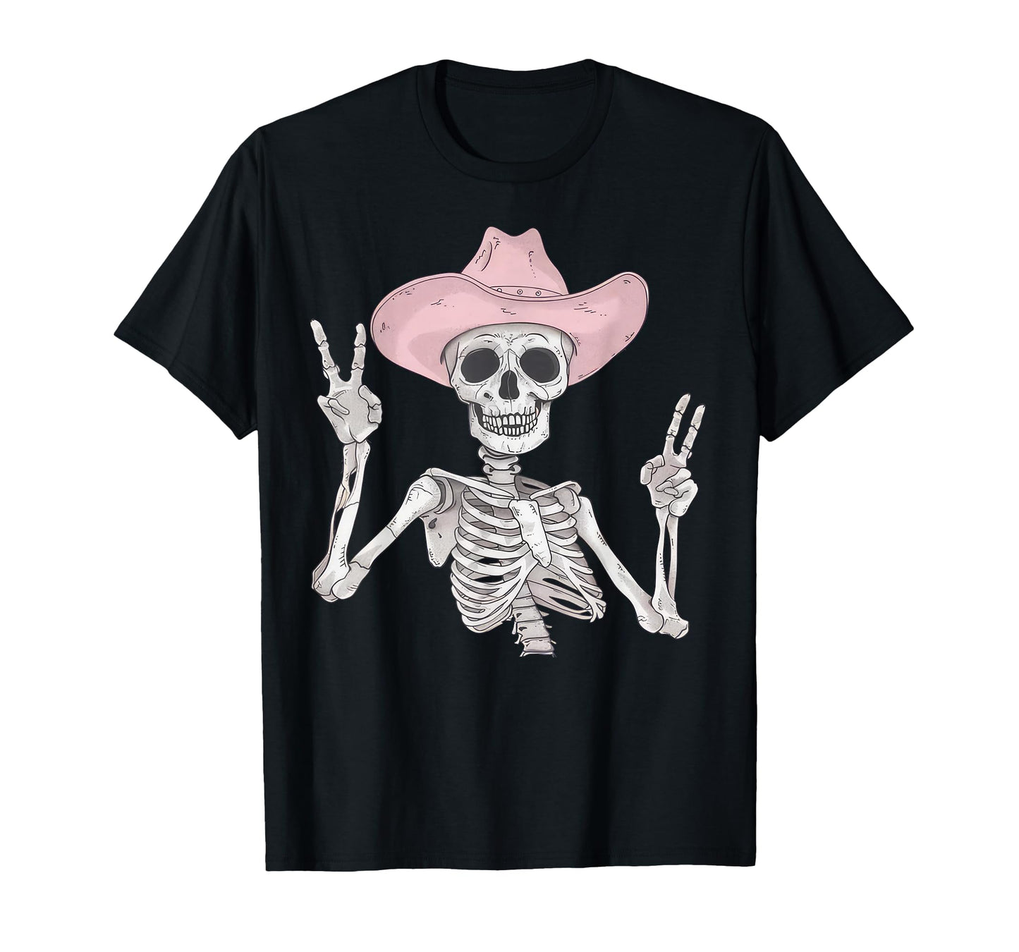 Skeleton Peace Sign Cowboy Hat Western Mexican Halloween T-Shirt