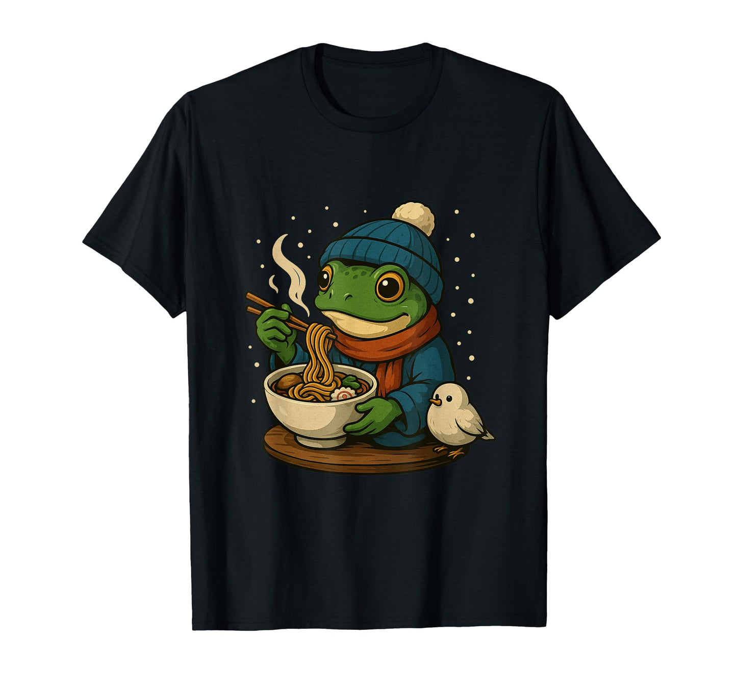 Whimsical Frog Slurping Ramen in Kawaii Style T-Shirt