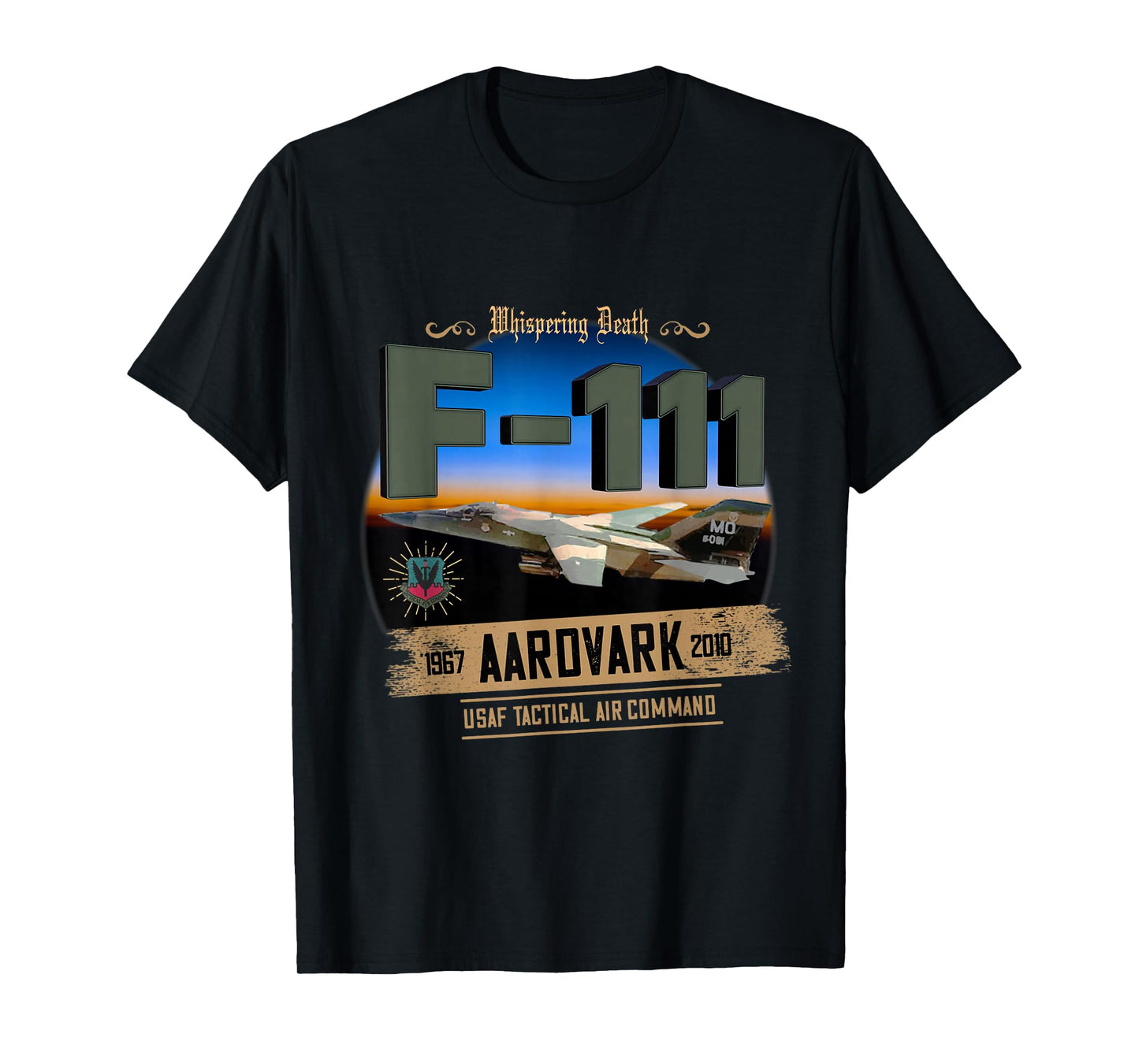 TSH Designs F-111 Aardvark Unisex Adult Black Cotton 100% Short Sleeve Classic Fit T-Shirt