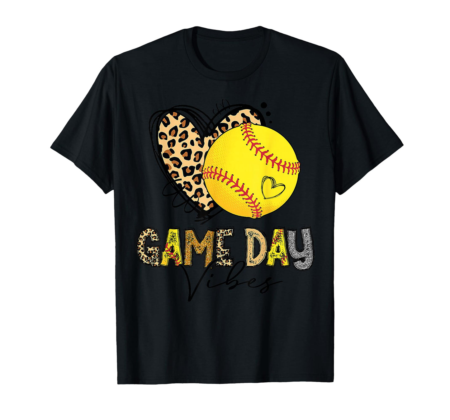 Bleached Softball Game Day Vibes Leopard Heart Headband Mom T-Shirt