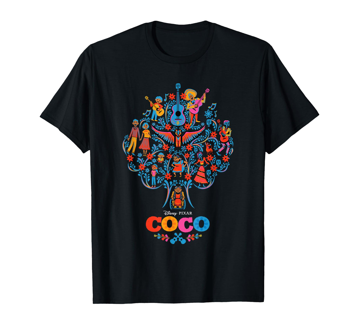 Disney Pixar Coco Iconic Colorful Family Tree Chest Poster T-Shirt