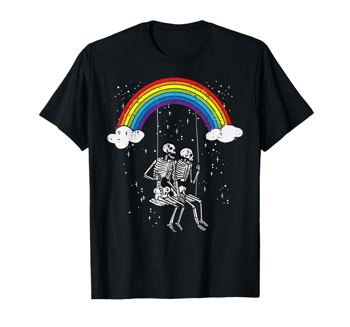 Halloween Skeletons Couple Rainbow Swing Costume Women Men T-Shirt