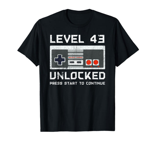 43 Year Old Forty-Three Birthday Gift Level 43 Unlocked Game T-Shirt