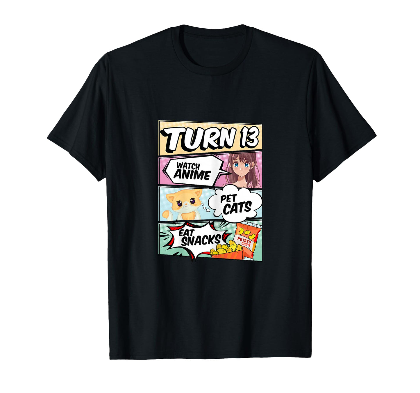 13th Birthday Anime Girl turns 13 pet cats watch anime T-Shirt