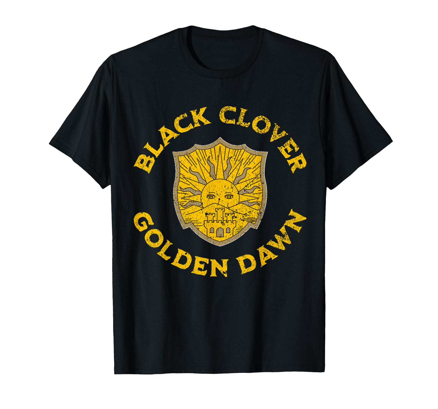 Distressed Black Anime Clover Sun Dawn T-Shirt