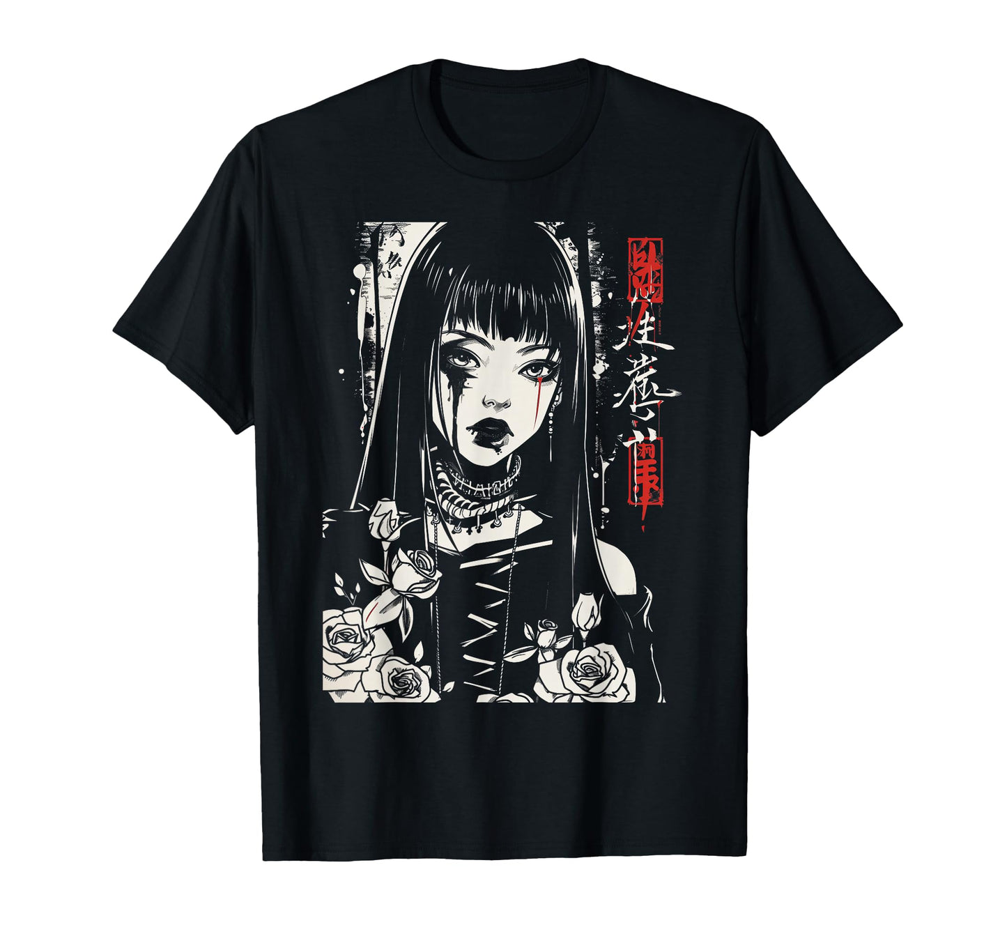 Anime Japanese Goth Cyberpunk City Gothic Aesthetic Roses T-Shirt