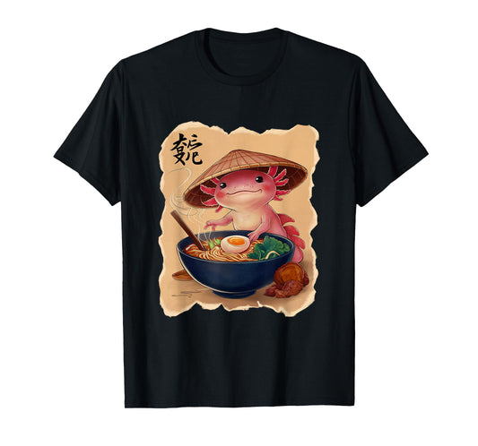 Axolotl Men Woman Kawaii Eating Ramen Japanese Axolotl T-Shirt