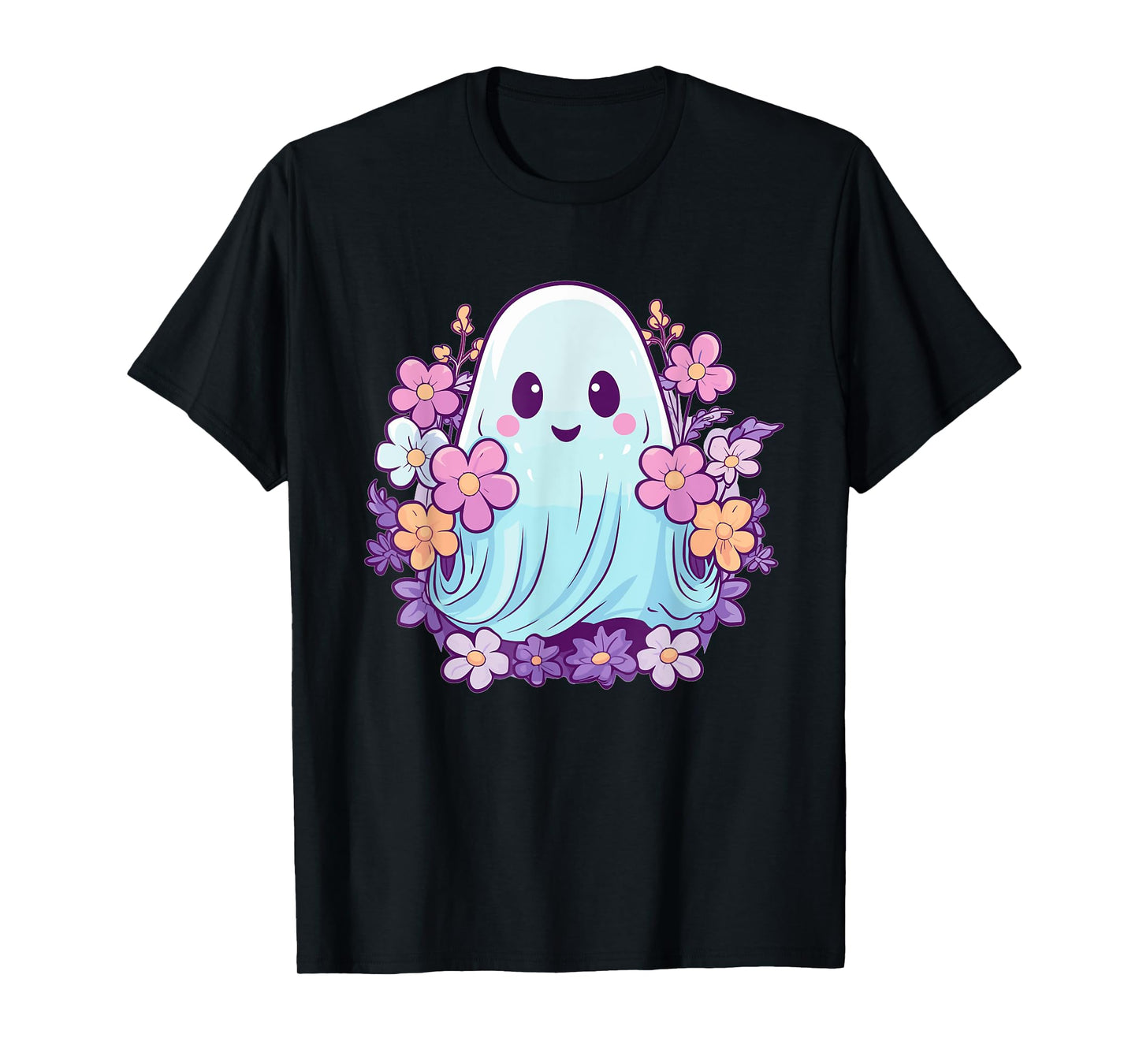 Cute Ghost With Flowers I Kids Ghost T-Shirt