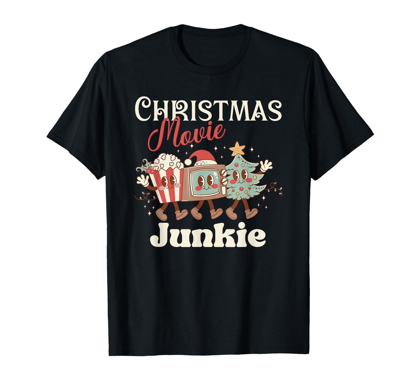 Christmas Movie Junkie Cute Retro Vintage Holiday Tee T-Shirt