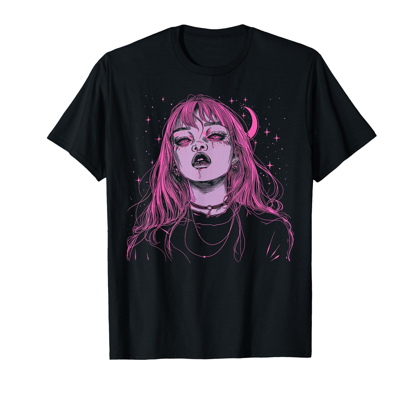 Goth Grunge Demon Anime Girl Waifu Horror Alt Pink Aesthetic T-Shirt