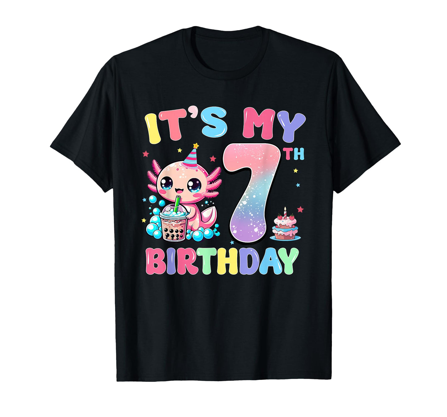 It's My 7th Birthday Axolotl Bubble Boba Tea Anime 7 Years T-Shirt