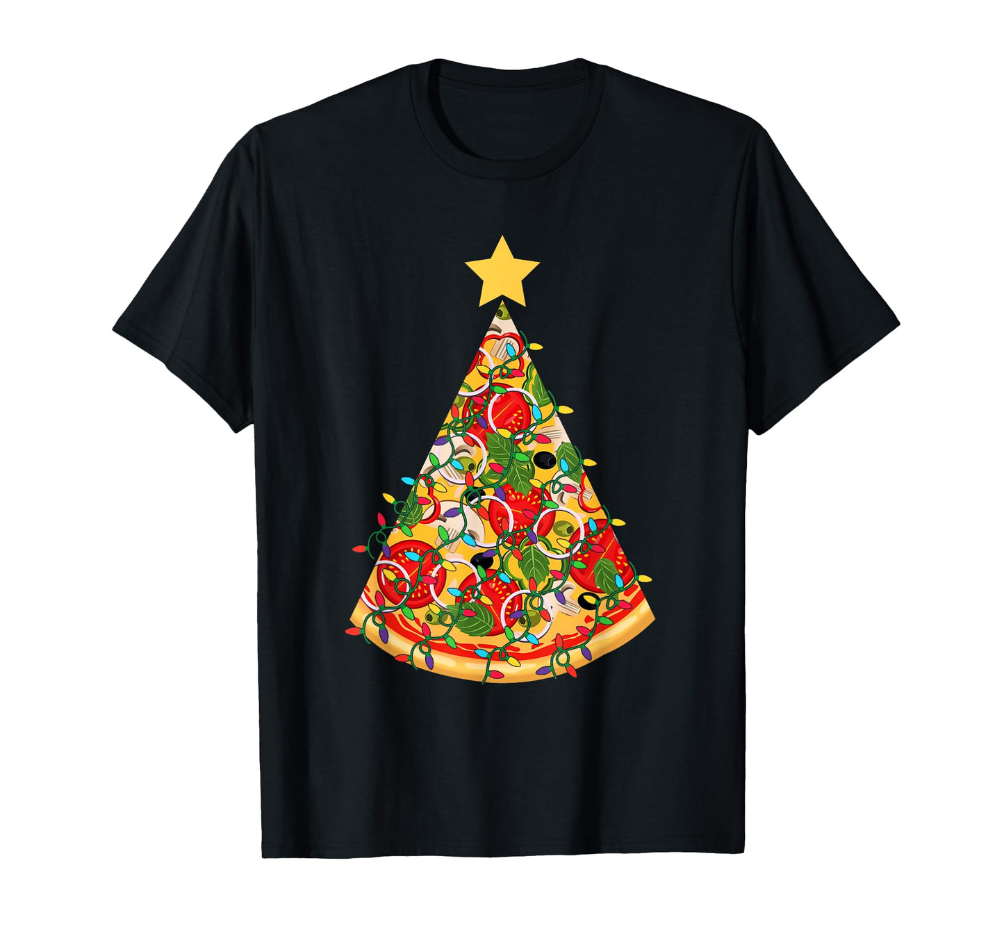 Pizza Christmas Tree Lights Xmas Funny Crustmas Pepperoni T-Shirt