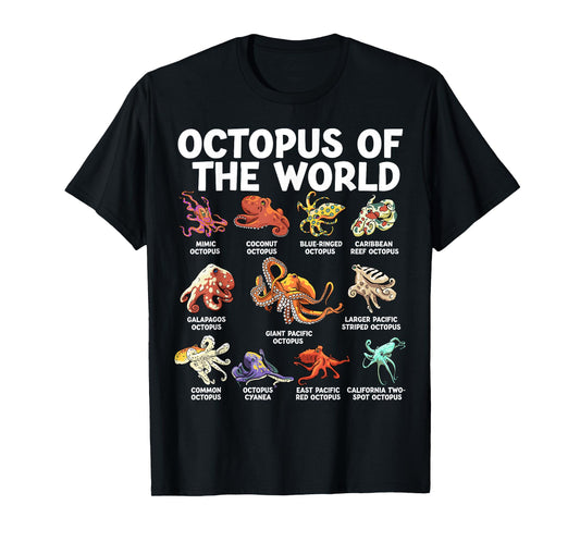Octopus Of The World Kawaii Types Of Octopus Sea Animal T-Shirt