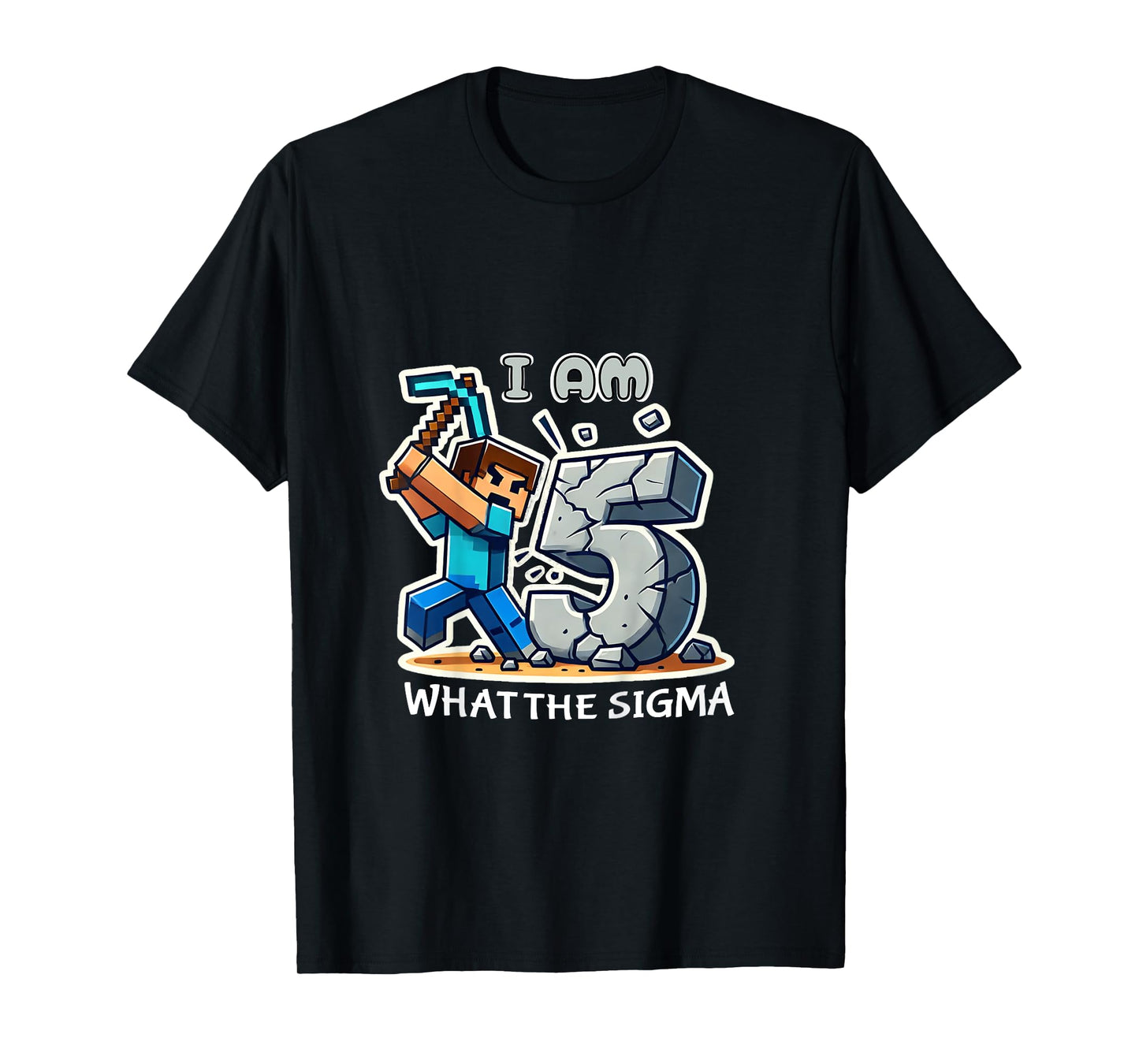 Kids 5 Years Old Sigma Pixel Art Mining Gamer Style T-Shirt