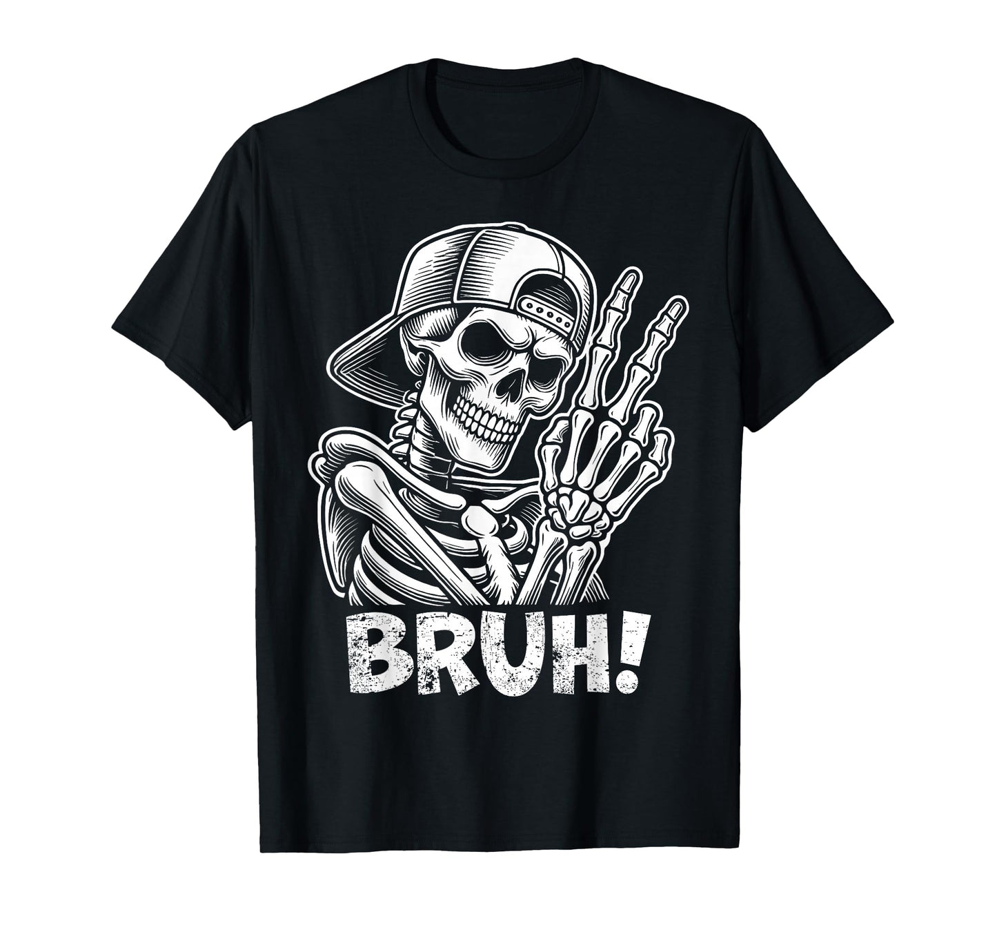 Bruh Skeleton Hand Peace Sign Halloween Skeleton Hand Sign T-Shirt