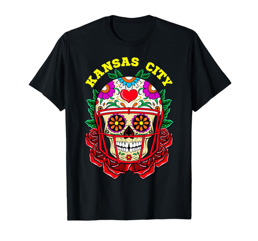 Kansas Day Sugar Skull Football Helmet Game Day Y'all T-Shirt