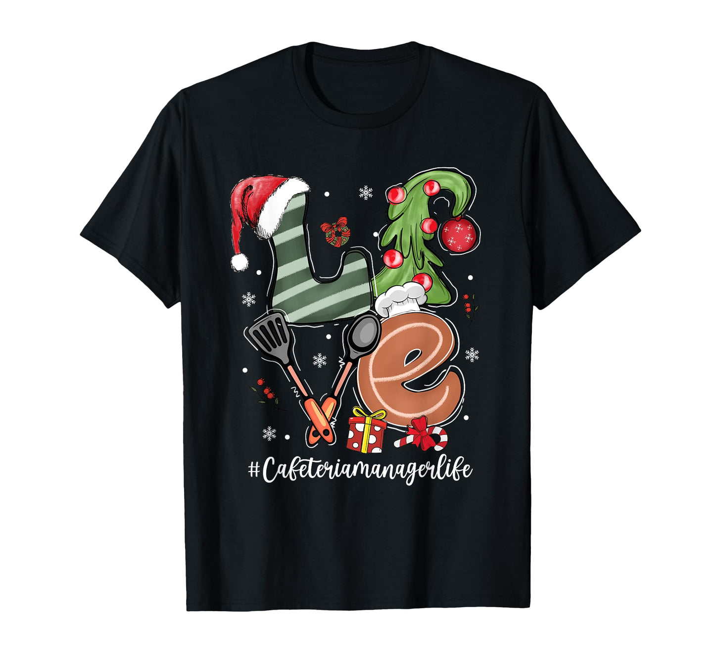 LOVE Spatula Santa Hat Cafeteria Manager Life Christmas T-Shirt