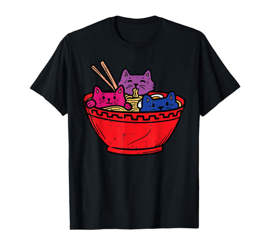 Cats in Ramen Anime Food LGBTQ Bisexual Flag Gay Pride Bi T-Shirt