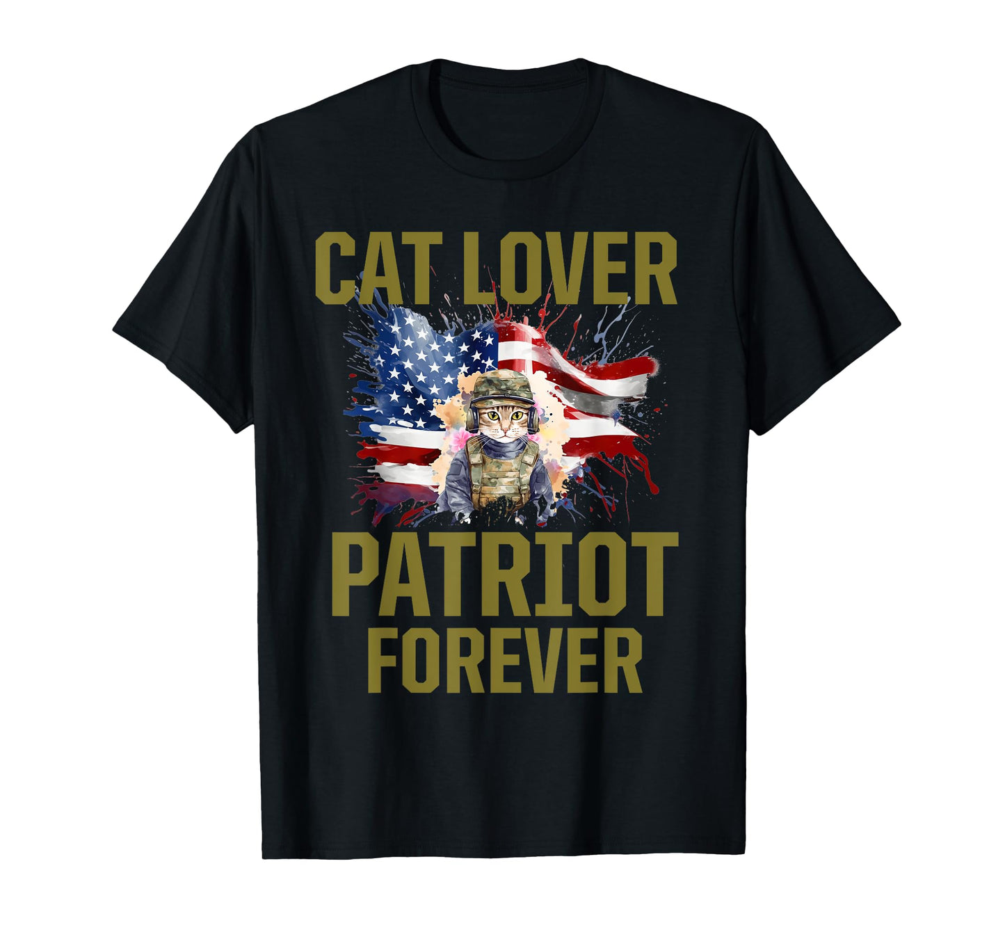 Cat Lady Veteran United States US Female Army Military Flag T-Shirt