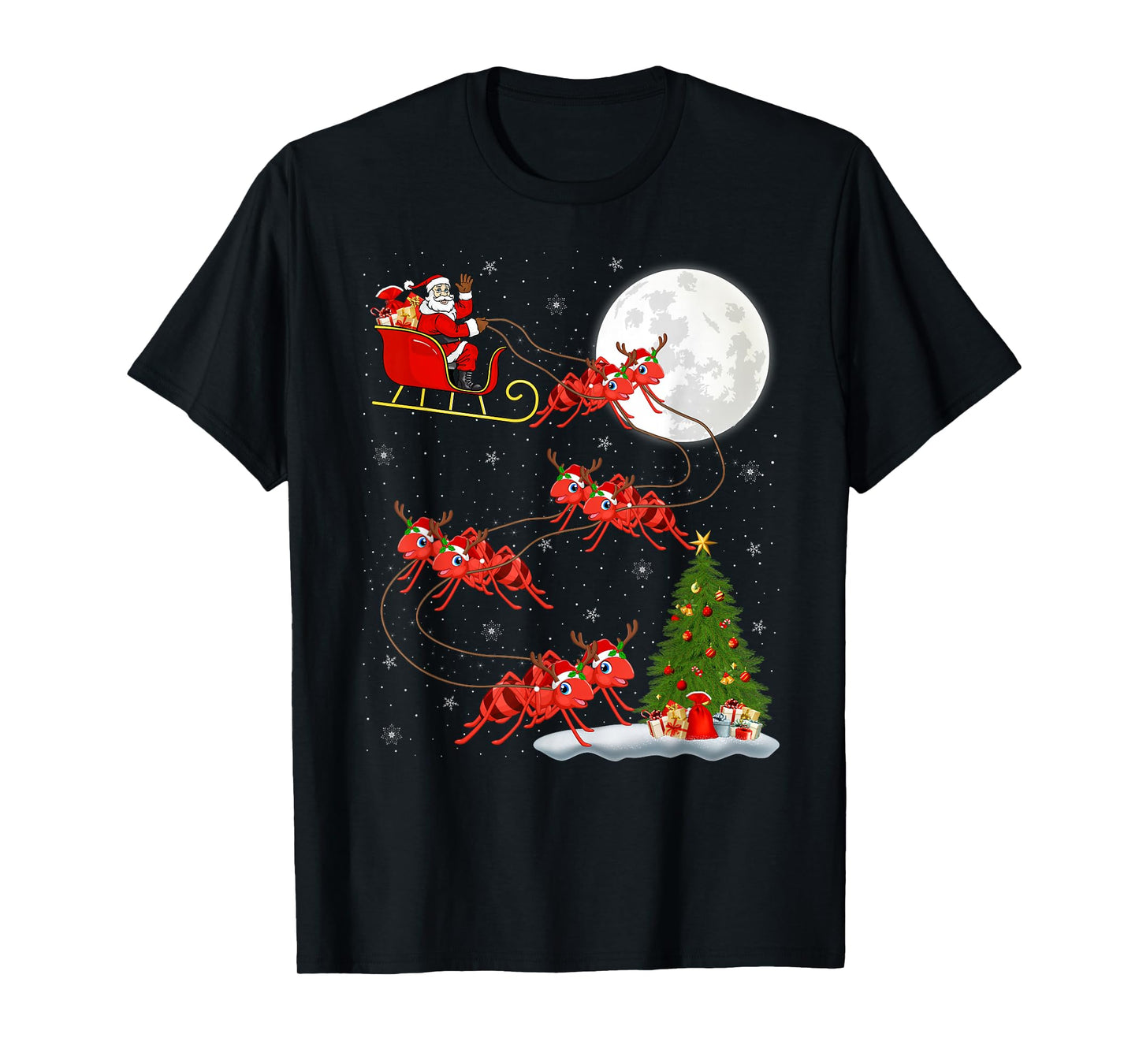 Ants Santa Sleigh Flying Funny Magical Christmas T-Shirt