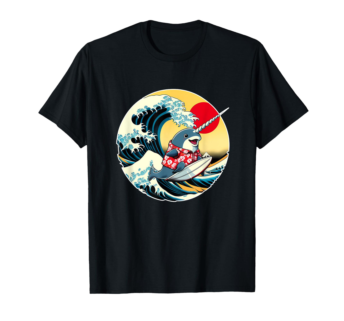 Great Wave Kanagawa Narwhal Surfing T-Shirt