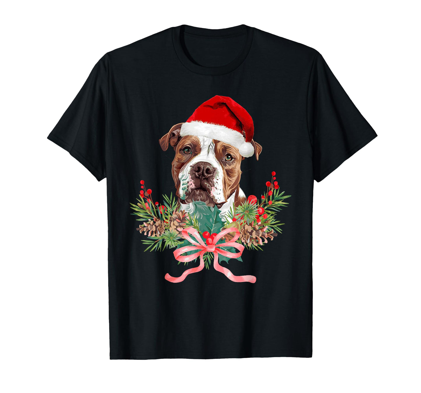 Pitbull Dog Santa Hat Wreath Merry Christmas Pajamas Kids T-Shirt