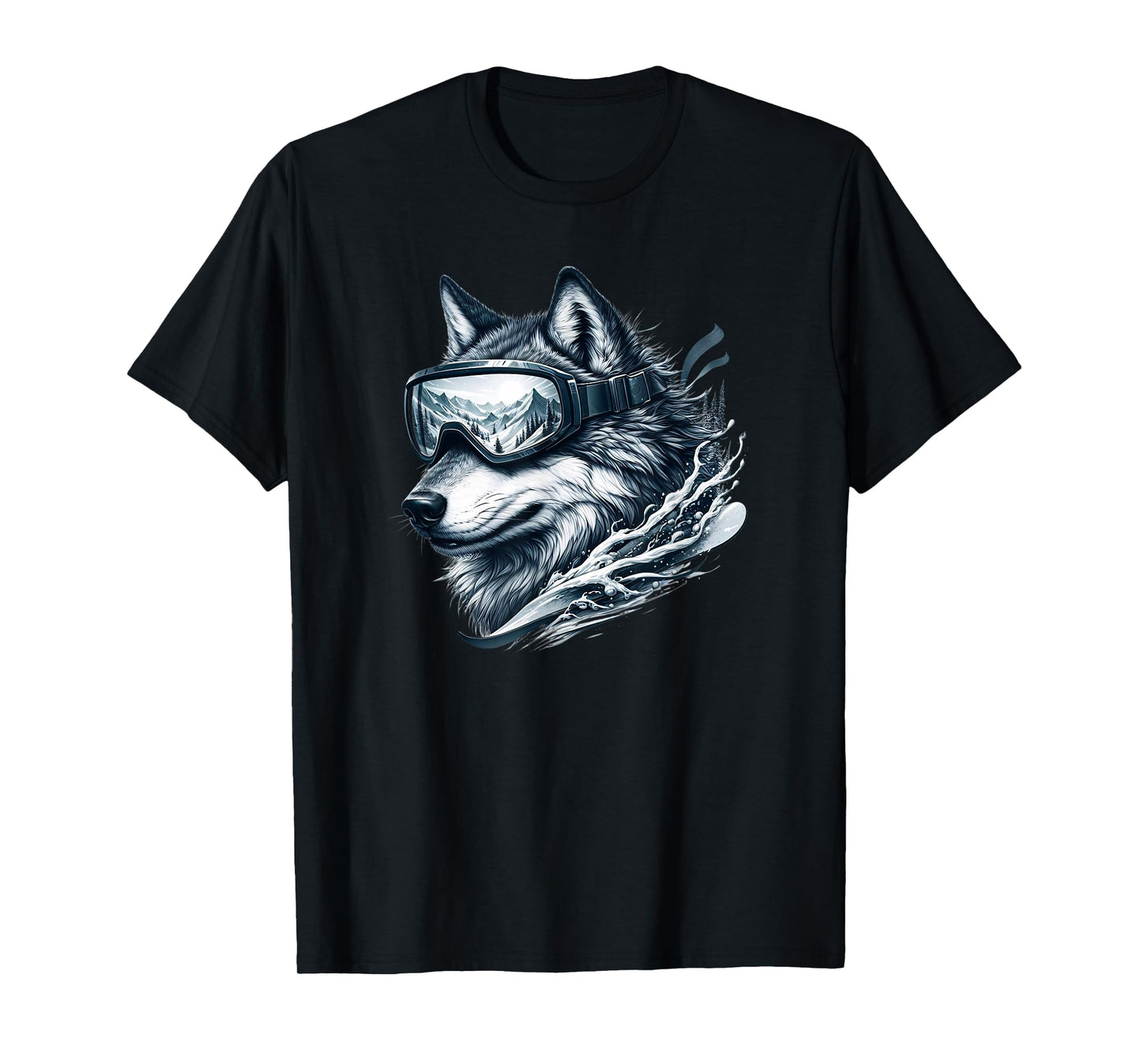 Wolf Wearing Ski Snowboard Goggles Wolf Skiing T-Shirt
