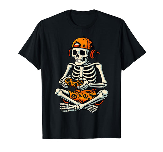 Skeleton Gamer Headphone Funny Halloween Gaming Boys Kids T-Shirt