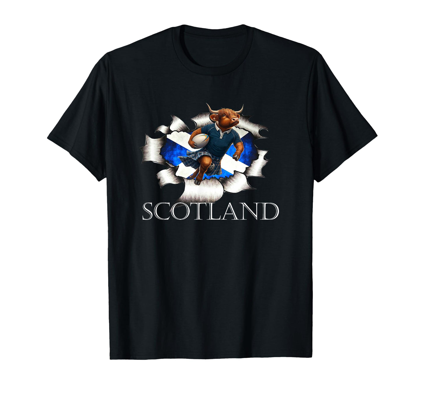Scottish Highland Cow Scotland Coat Arms Rugby T-Shirt