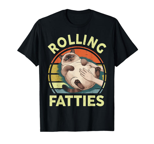 Funny Rolling Fatties Siamese Cat Breed Mom Dad Kitten Retro T-Shirt
