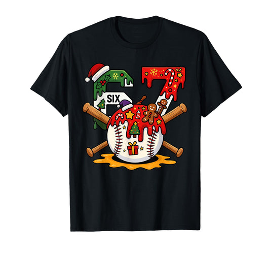 67 Baseball Christmas Candy Cane Snowflake Holiday Sports T-Shirt