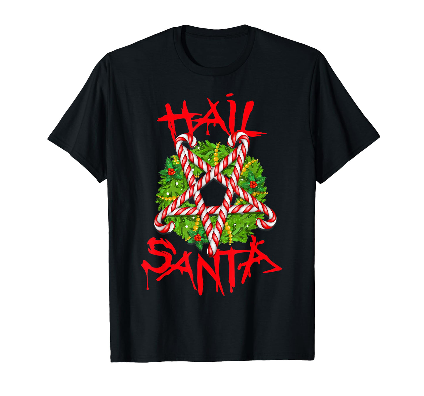 Christmas Hail Santa Candy Cane Pentagram Evil Krampus Satan T-Shirt