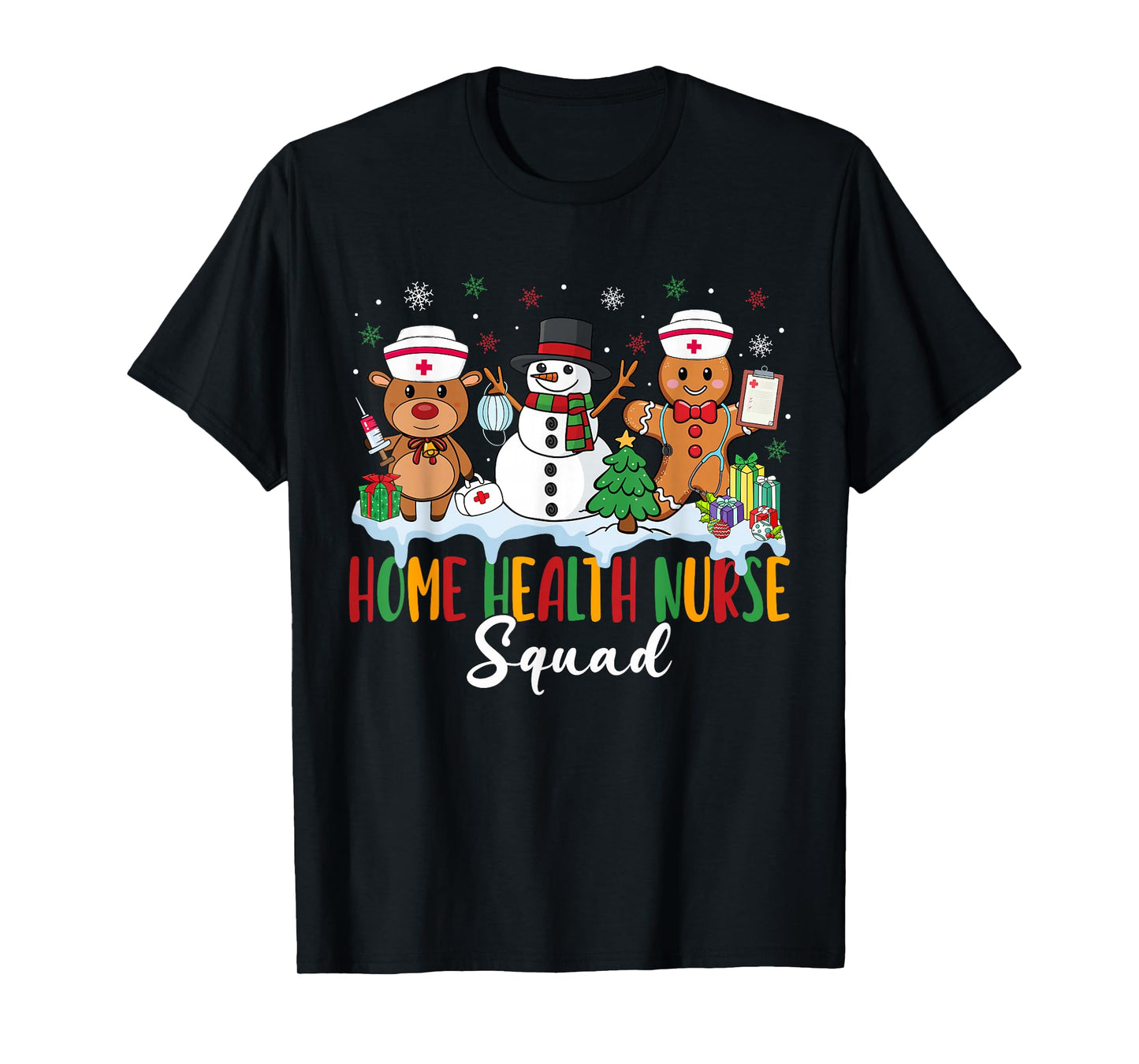 Home Health Nurse Squad Reindeer Gingerbread Christmas T-Shirt