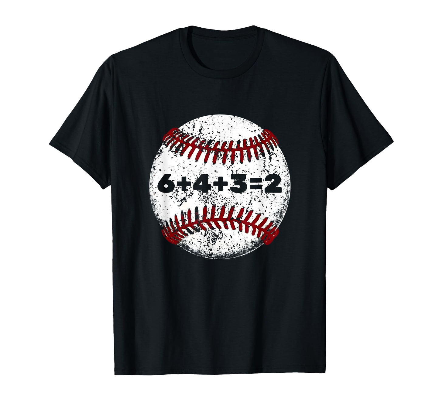 White Baseball red Stitches Sport Graphic Funny 6+4+3=2 T-Shirt