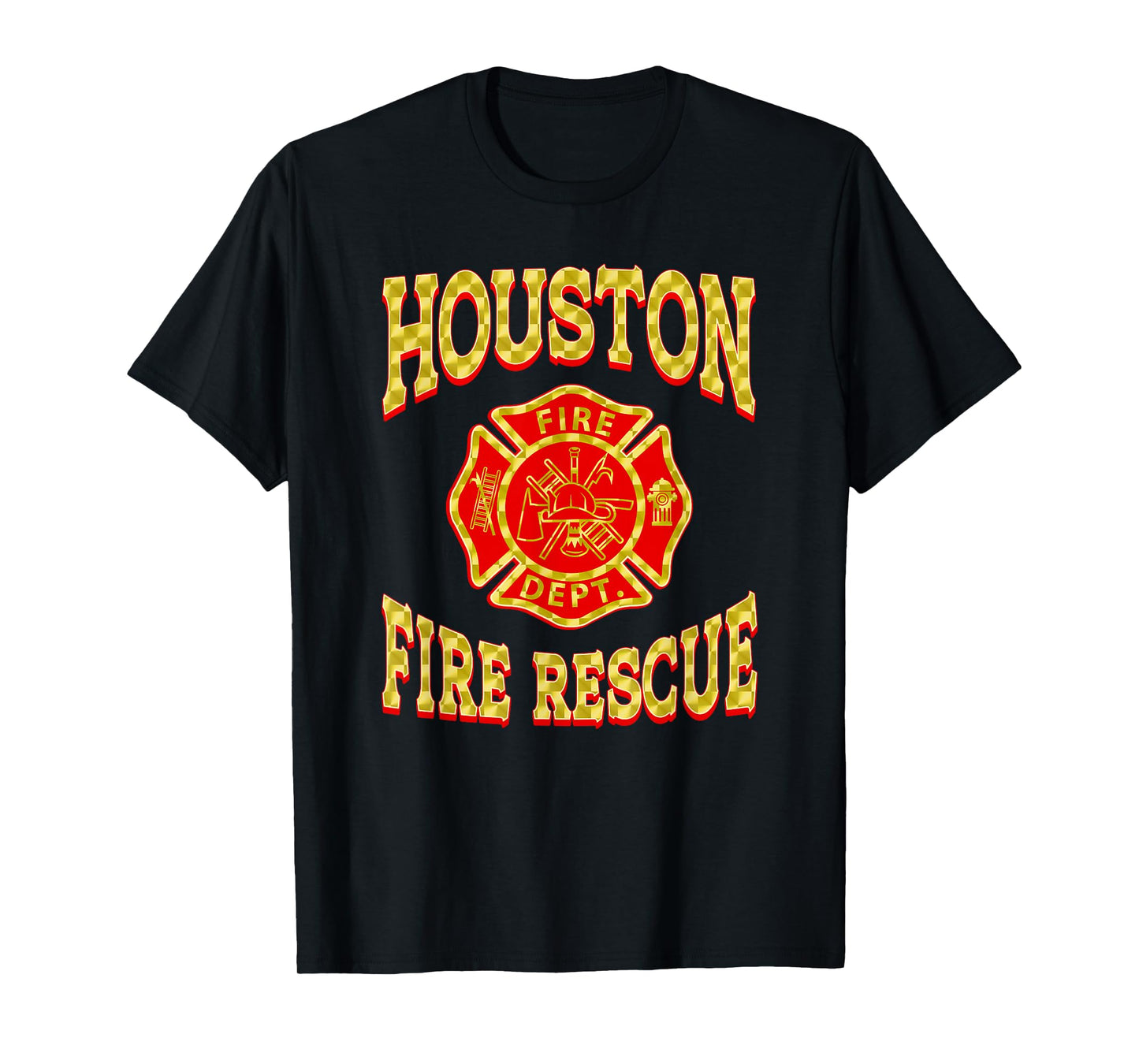 Retro Houston Fire Department Patch Flag Texas Firefighter T-Shirt