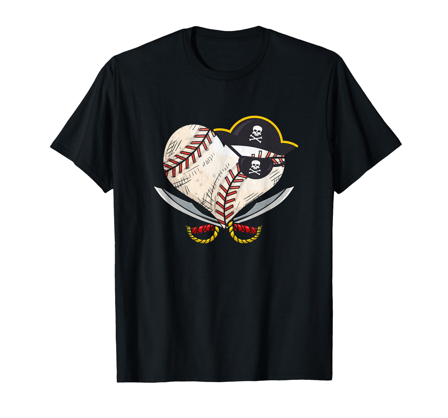 The Vintage Pirate Baseball Heart Ball with Skull Hat Sport T-Shirt