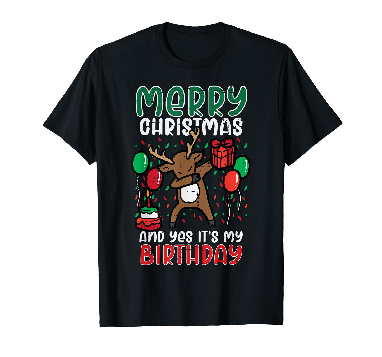 Merry Christmas Its My Birthday Reindeer Dab Xmas Bday Kids T-Shirt